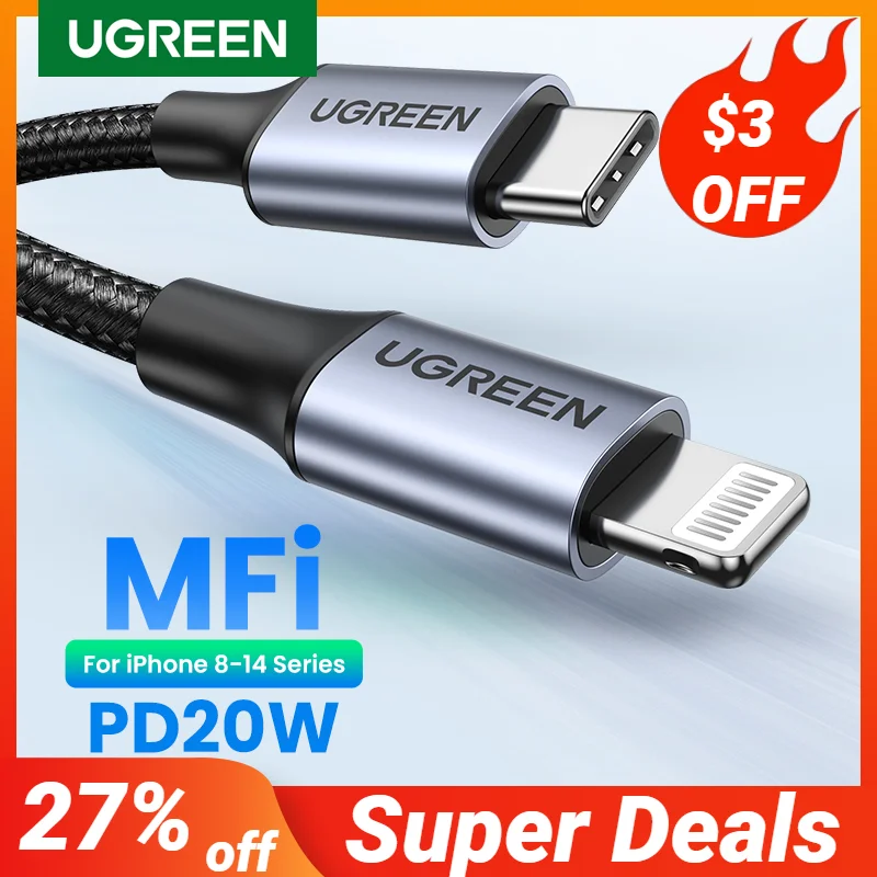 Ugreen mfi 20w pd usb c para relâmpago cabo para iphone 14 13 12 pro max tipo de carregamento rápido cabo c para iphone para ipad