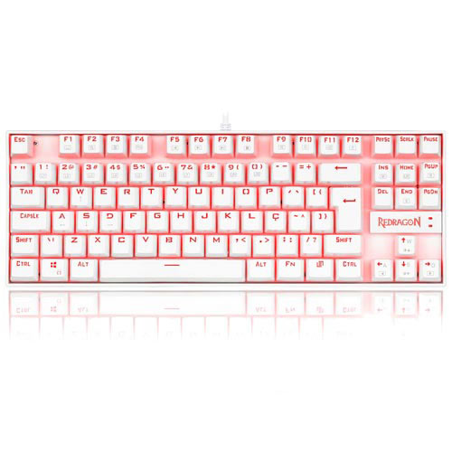 Teclado Mecânico Gamer para Windows e Mac Kumara Rgb Branco e Marrom - Redragon - K552W-RGB