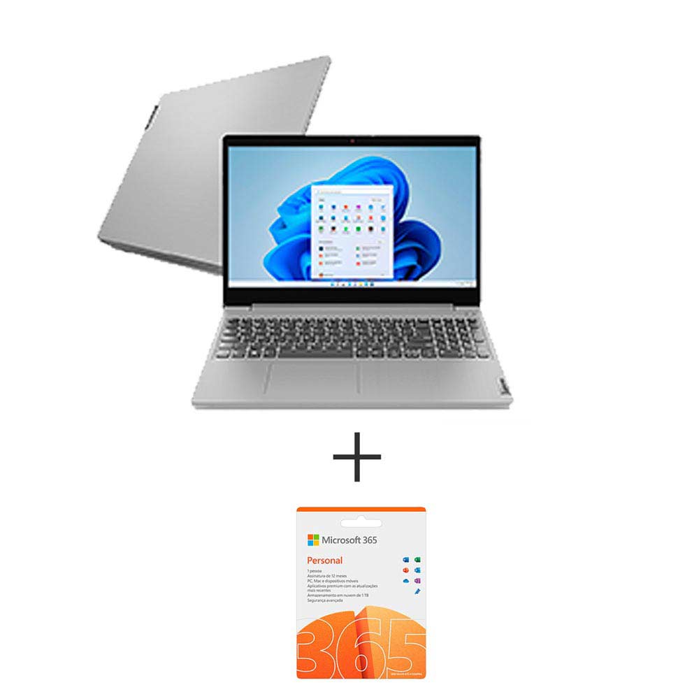 Notebook Lenovo, Core i7-1165G7, 12GB, 256GB SSD, 15,6, Prata, IdeaPad 3i + Microsoft 365 Personal Brazilian - QQ2