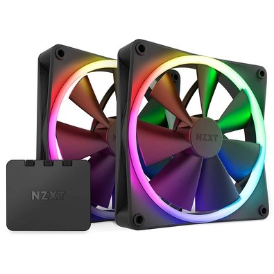 Kit Com 2 Ventoinhas NZXT, 140mm, RGB, Com Controlador, Preto - RF-R14DF-B1