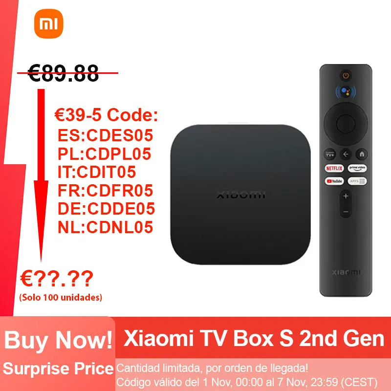 Xiaomi-Mi TV Box S 2a Geração, Caixa de TV Android Inteligente, Set-Top Box Ultra HD 4K, Google TV, Dolby Vision, HDR10 +, Assistente do Google, BT5.2