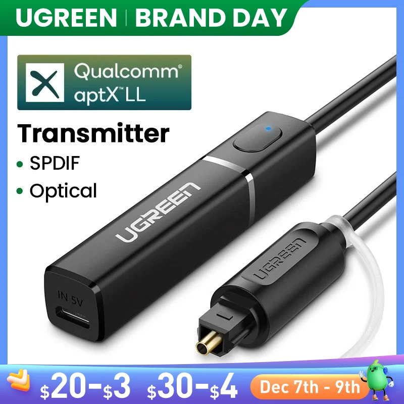 Ugreen bluetooth 5.0 transmissor tv fone de ouvido pc aptx ll digital toslink spdif óptico adaptador áudio música transmissor sem fio