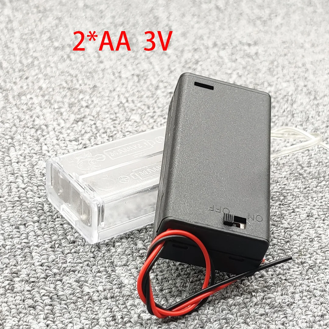 Caixa de Bateria com Tampa e Interruptor, Caixa de Bateria 2AA, 2 AA 3V, Preto, Transparente, 2x1.5V