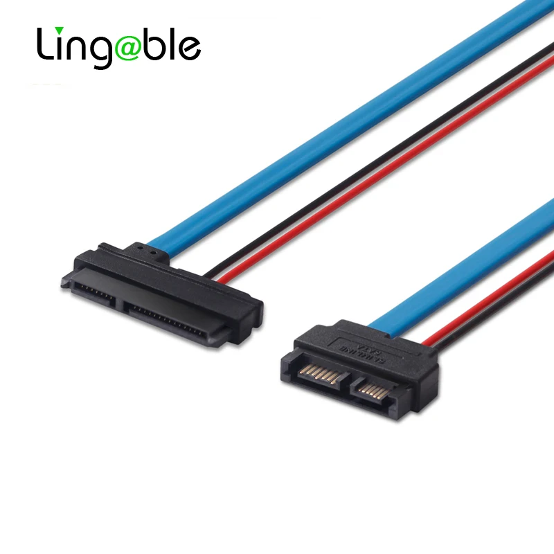 Lingable sata adaptador cabo serial ata 22pin 7 + 15 fêmea para slimline sata 13pin 7 + 6 conector macho conterver cabos 30cm