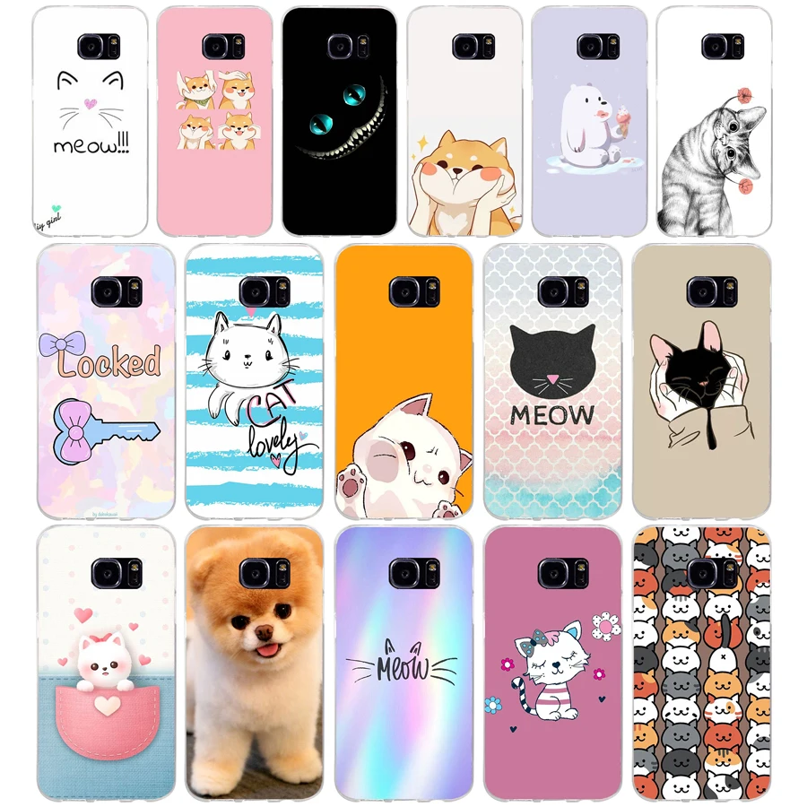 Soft Silicone TPU Capa para Samsung Galaxy S6 S7 Borda, Bonito Gatos e Animais Presente, 27AA