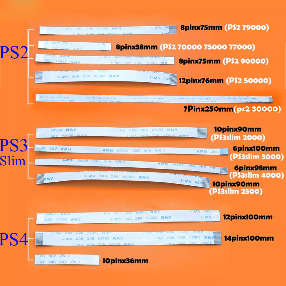 Fita do interruptor do reset do poder Cabo Flex, Parte do reparo do controlador, PS2, 30000, 5W, 90000, PS3 Slim 2000, PS4, 10Pin, 12Pin, 14Pin