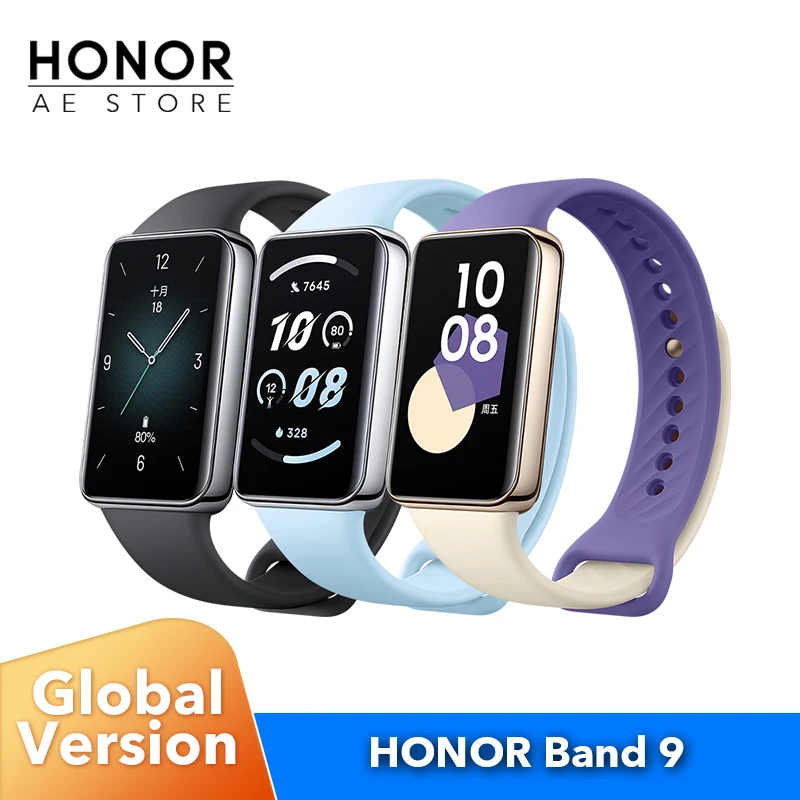 Versão global HONOR Band 9 1.57 polegadas AMOLED 60Hz Display Bateria de 14 dias 96 modos de treino Monitor durante todo o dia