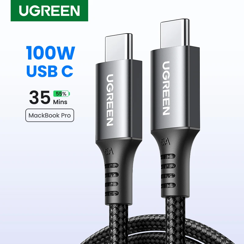 Cabo Ugreen-usb tipo c 100w para iphone 15, 14, macbook, samsung s9, qc4.0, carregamento rápido, carregador usb c