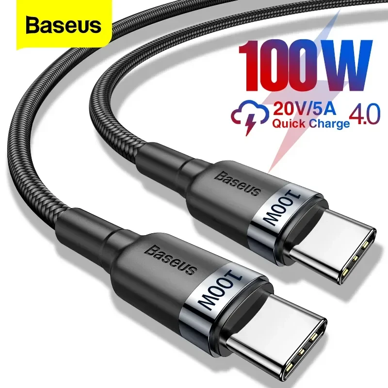 Baseus-USB Tipo C Cabo de carregamento rápido, 100W, USB-C, PD, Tipo C, Cabo, USB-C, Tipo C, Cabo para iPhone 15 Pro Max, Macbook, Samsung, POCO, 2m