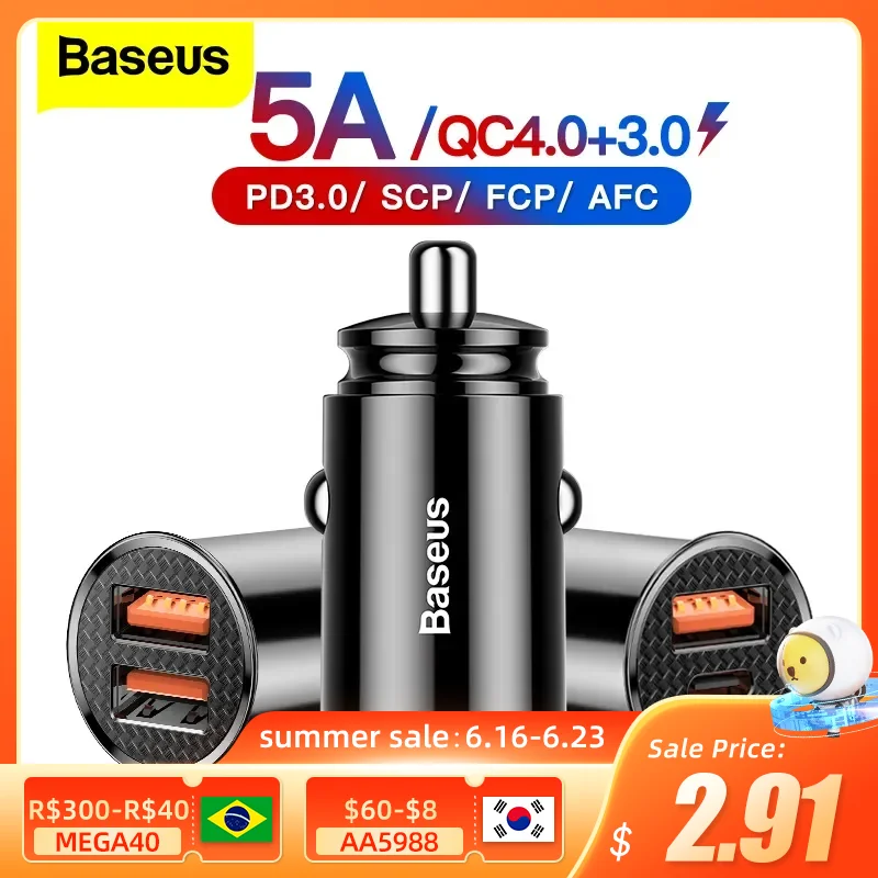 Baseus-Carregador USB para Celular iPhone e Xiaomi, Carregamento Rápido 4.0, QC4.0, QC3.0, QC, SCP, 5A, PD, Tipo C, 30W