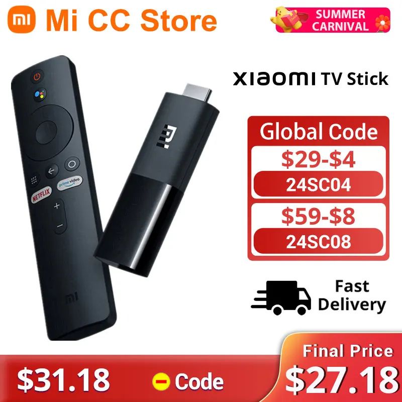 Xiaomi-mi tv stick versão global, android tv 9.0 hdr, 1080p, 1gb de ram, 8gb rom, portátil, dongle, wi-fi, assistente do Google