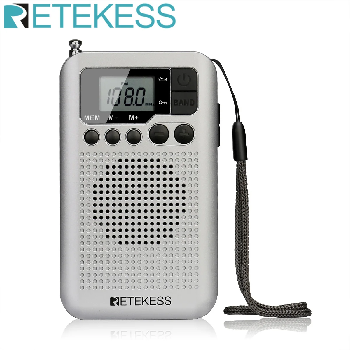 Retekess TR106 mini rádio portatil am fm mini rádio de bolso radio relogio a pilhas alto falante tela de LCD 3.5mm entrada para fone de ouvido