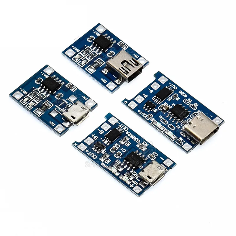 Mini placa de carregamento para bateria de lítio tp4056, placa de carregamento com proteção, função dupla, carregador de bateria de lítio micro usb tipo-c 1a 18650