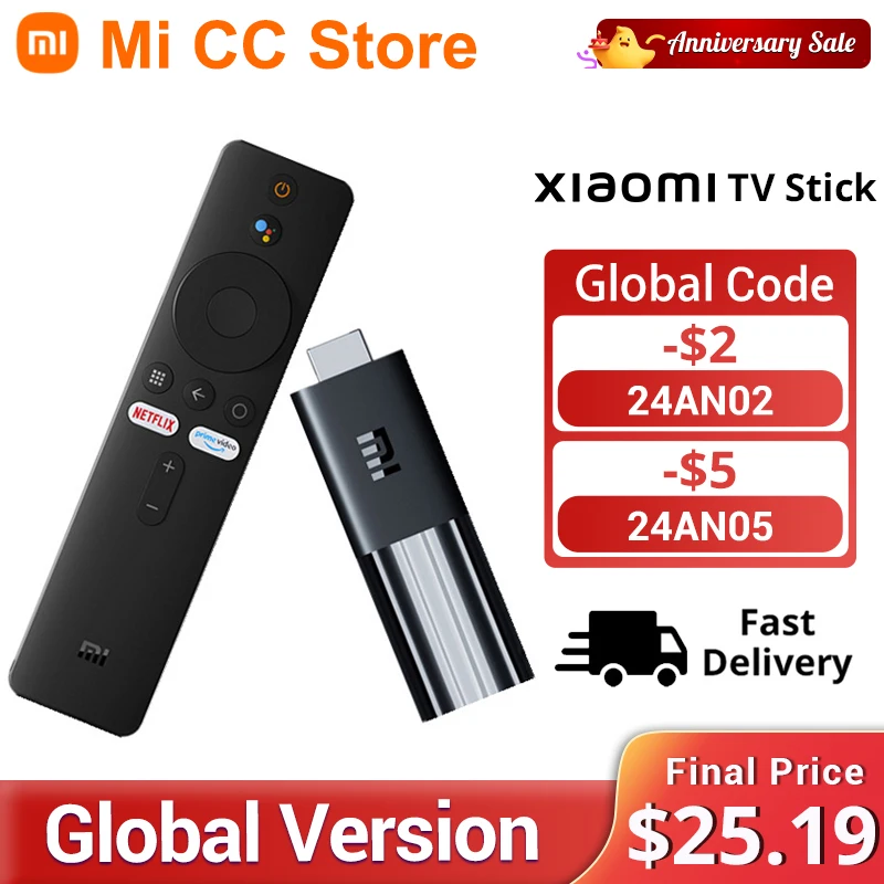 Xiaomi-Mi Dongle TV Portátil, TV Stick, 1080P, HDR, Android 9.0, 1GB de RAM, 8GB ROM, Dolby DTS Surround Sound, Versão Global