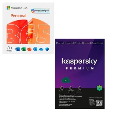 Microsoft 365 Personal ESD - Digital para Download + Kaspersky Antivírus Premium 1 Dispositivo 1 Ano, Digital para Download