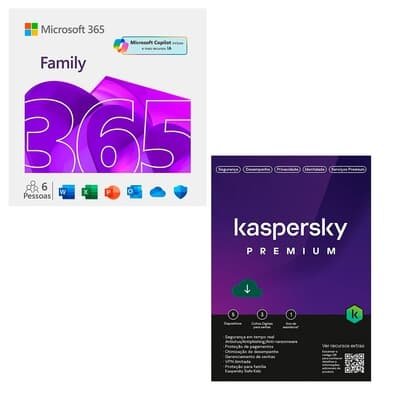 Microsoft 365 Family ESD - Digital para Download + Kaspersky Antiví­rus Premium 5 Dispositivos 1 Ano, Digital para Download