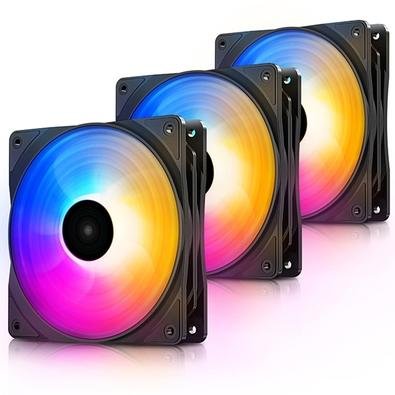 Kit Cooler FAN Gamer com 3 Fans Deepcool RF120 FS, 120mm, LED, Preto - PD-FLED3-RF120FS-3P